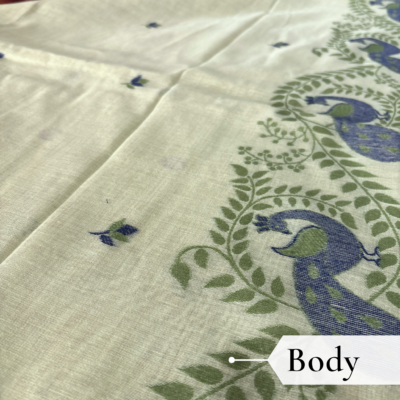 Cotton Mor Woven Saree — Lime Green — Tyohar — draped, walking