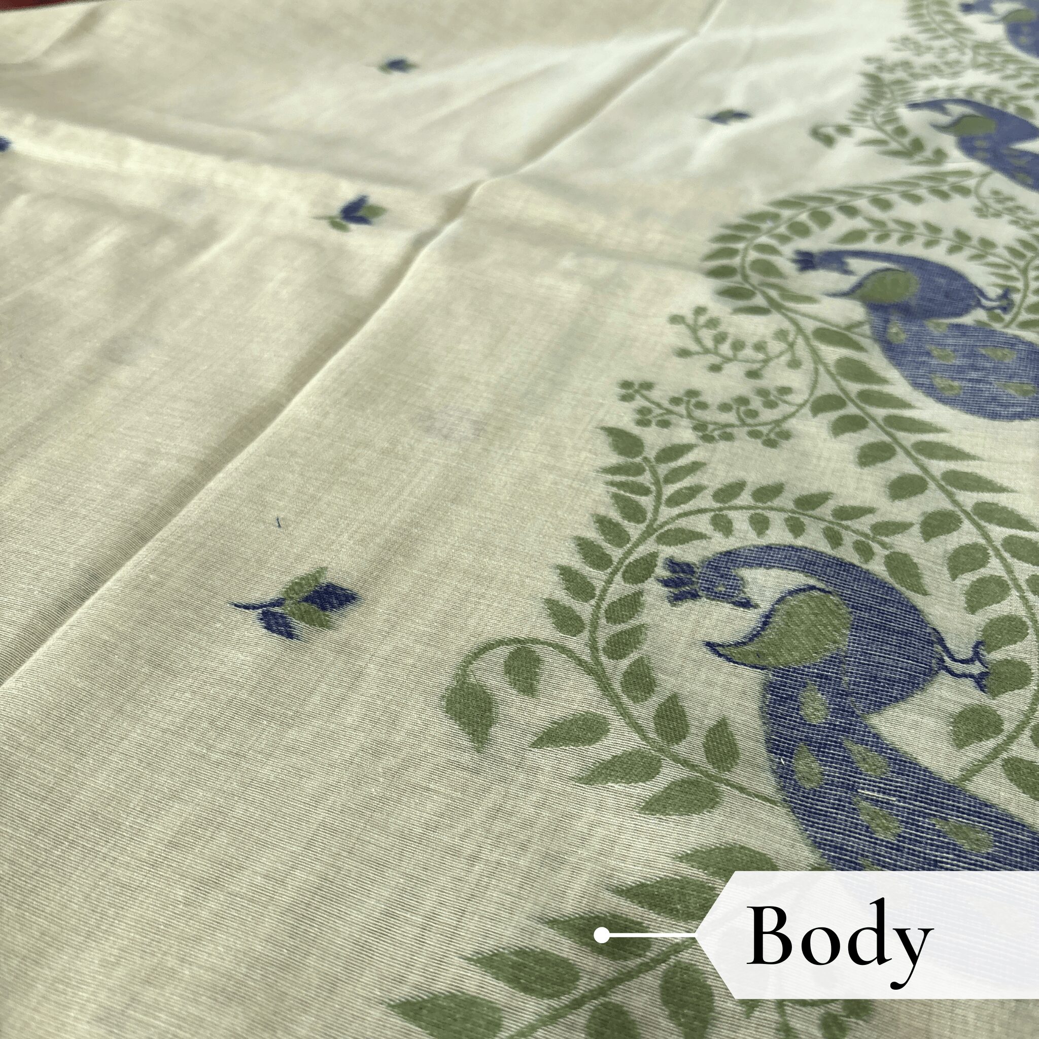 Cotton Mor Woven Saree — Lime Green — Tyohar — draped, walking