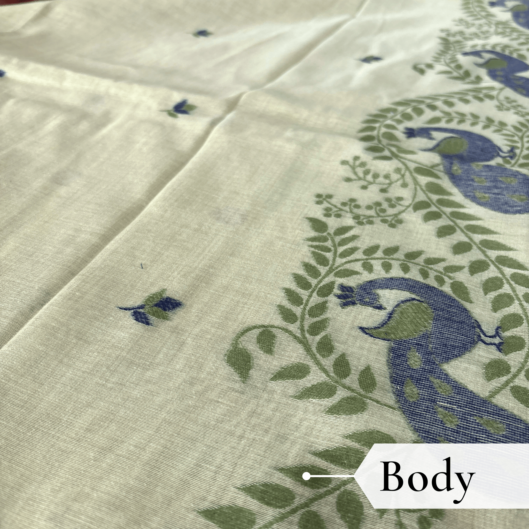 Cotton Mor Woven Saree — Lime Green — Tyohar — draped, walking