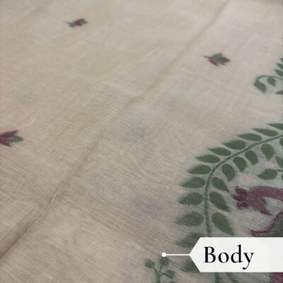 Cotton Mor Woven Saree — Beige — Tyohar — draped, walking