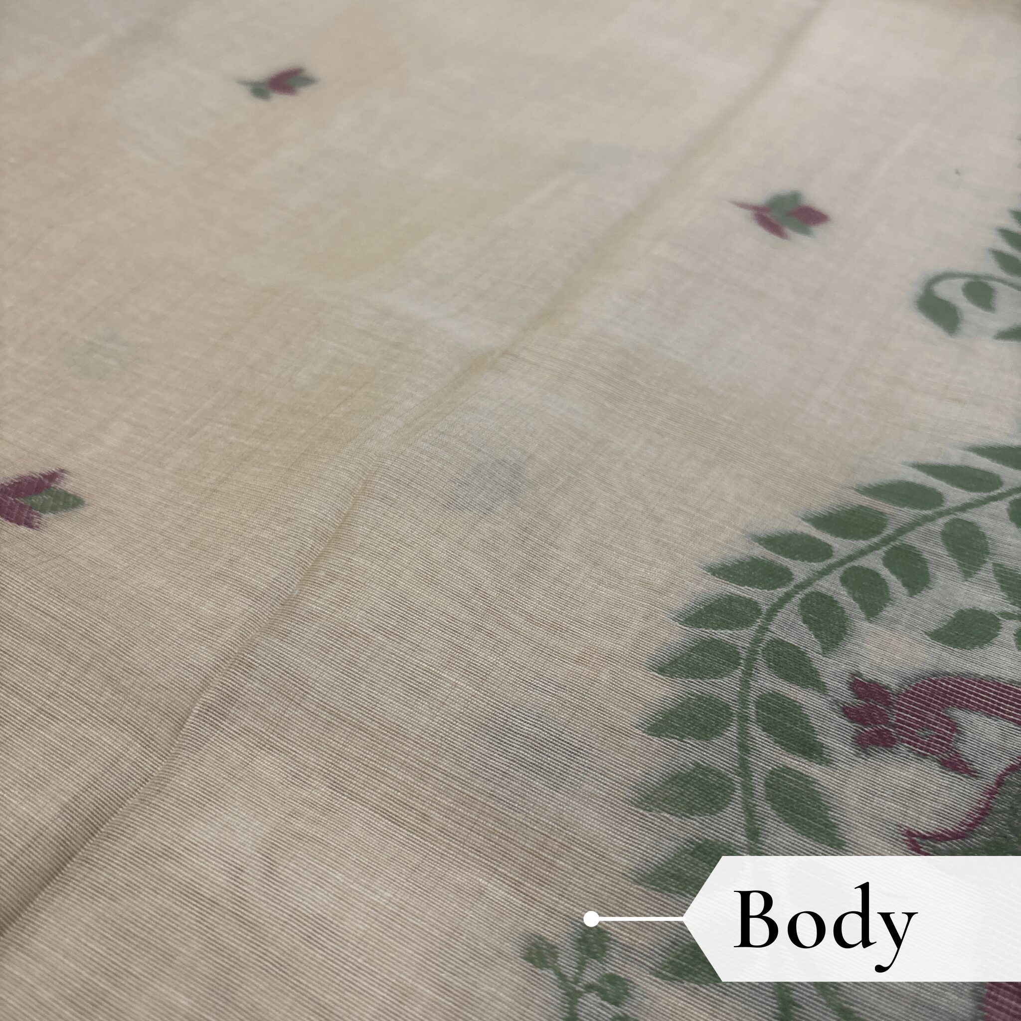 Cotton Mor Woven Saree — Beige — Tyohar — draped, walking