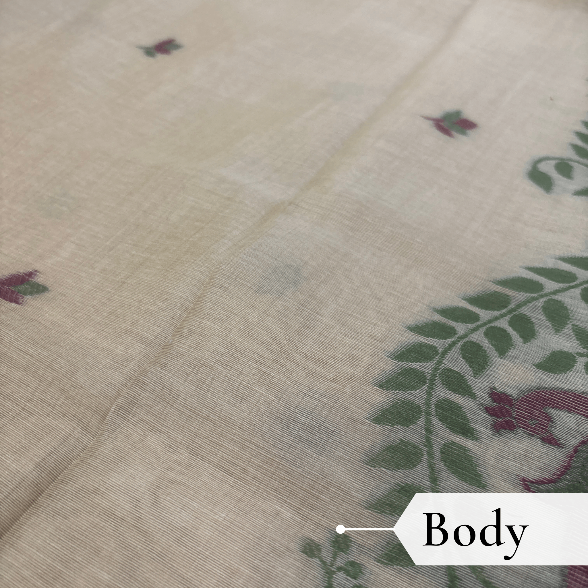 Cotton Mor Woven Saree — Beige — Tyohar — draped, walking