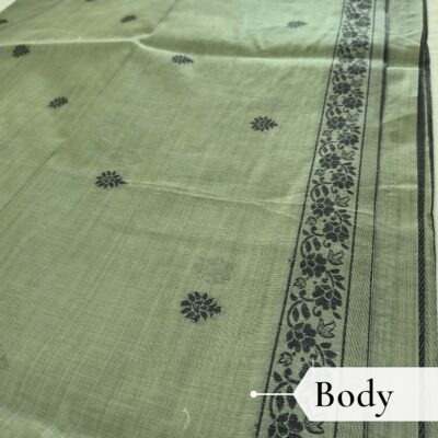 Cotton Kalamkari Woven Saree — Green — Daftar — draped, walking