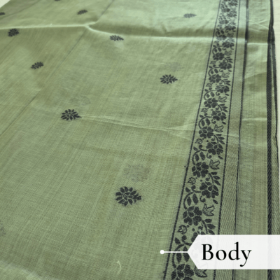 Cotton Kalamkari Woven Saree — Green — Daftar — draped, walking