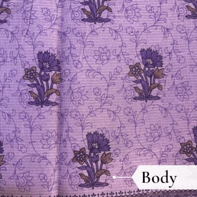 Kota Doria Floral Print Saree — Purple — Rozana — draped, walking