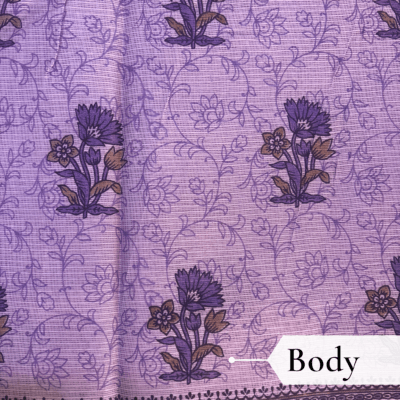 Kota Doria Floral Print Saree — Purple — Rozana — draped, walking