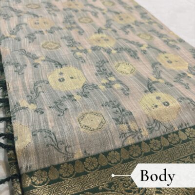 Cotton Geometric Bel Woven Saree — Leaf Green - Image 3