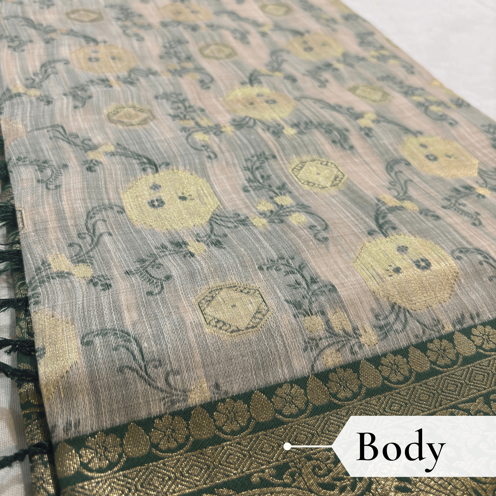 Cotton Geometric Bel Woven Saree — Leaf Green - Image 3