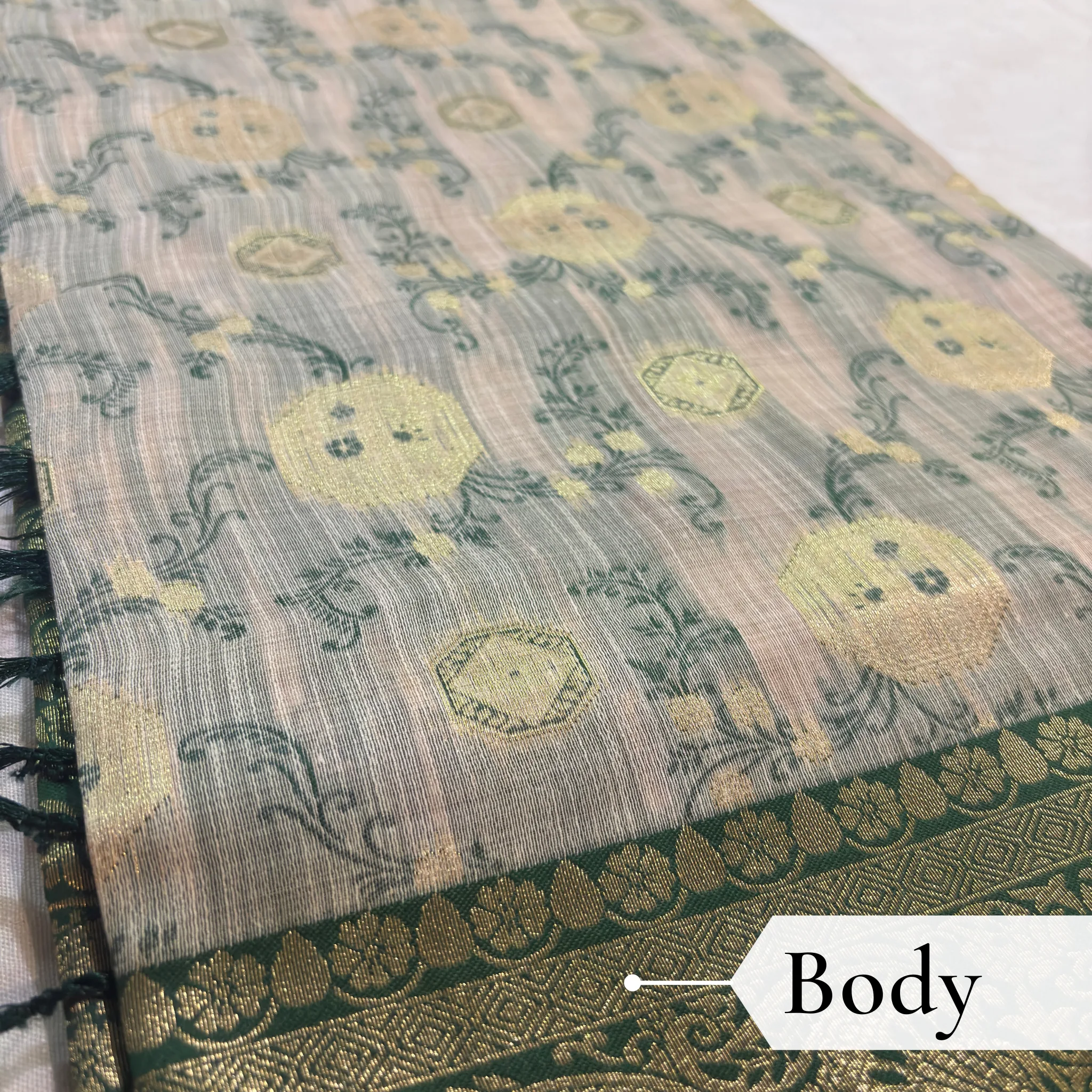 Cotton Geometric Bel Woven Saree — Leaf Green - Image 3