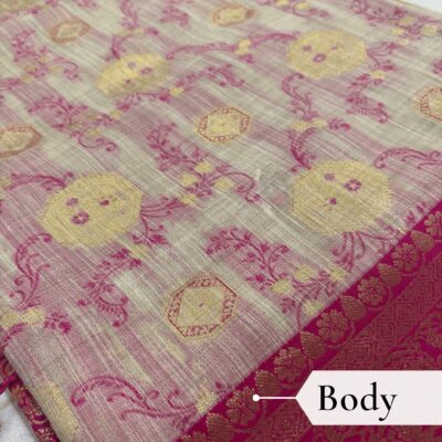 Cotton Geometric Bel Woven Saree — Rani Pink - Image 3