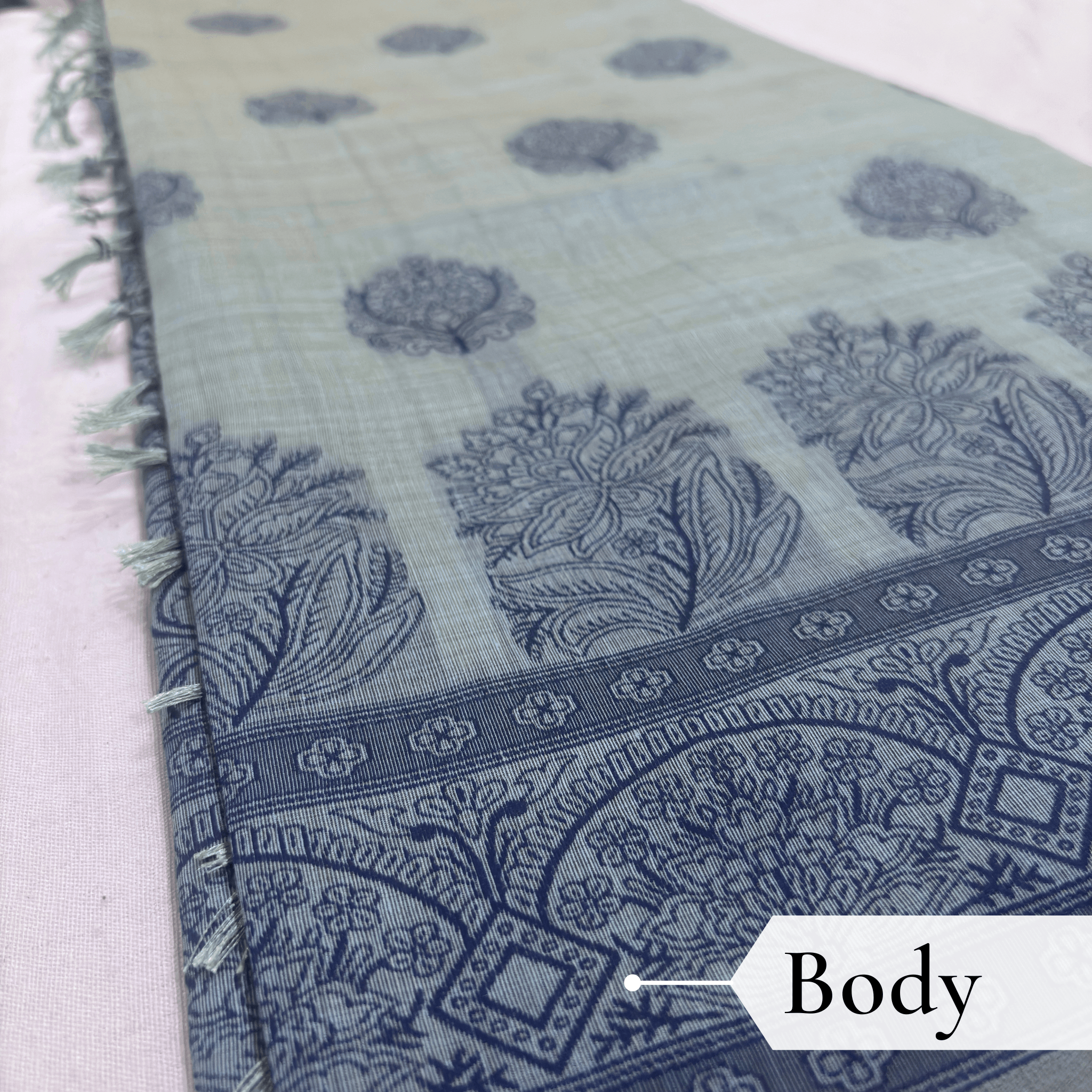 Cotton Bouquet Woven Saree — Dark Blue - Image 3