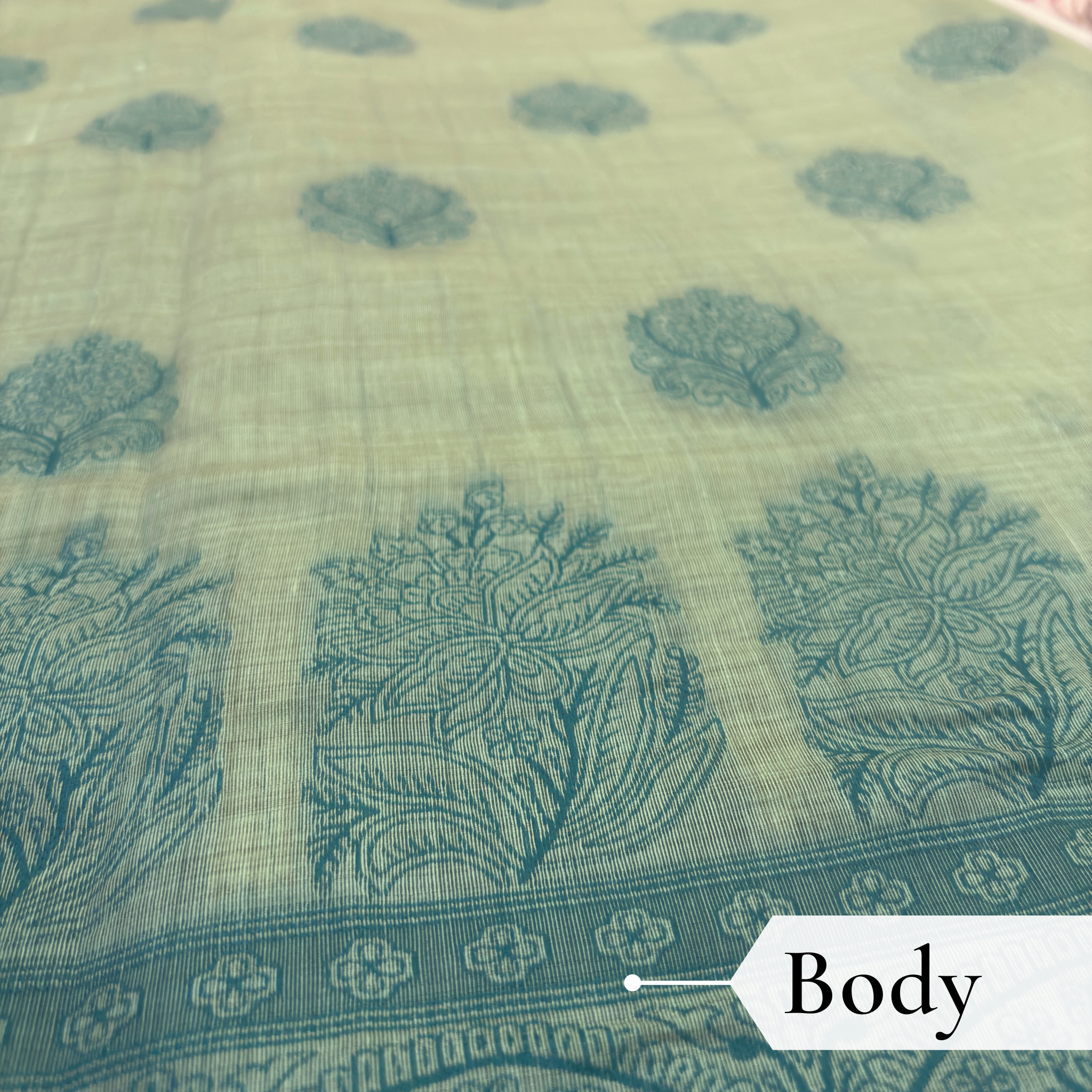 Cotton Bouquet Woven Saree — Mint Green - Image 3