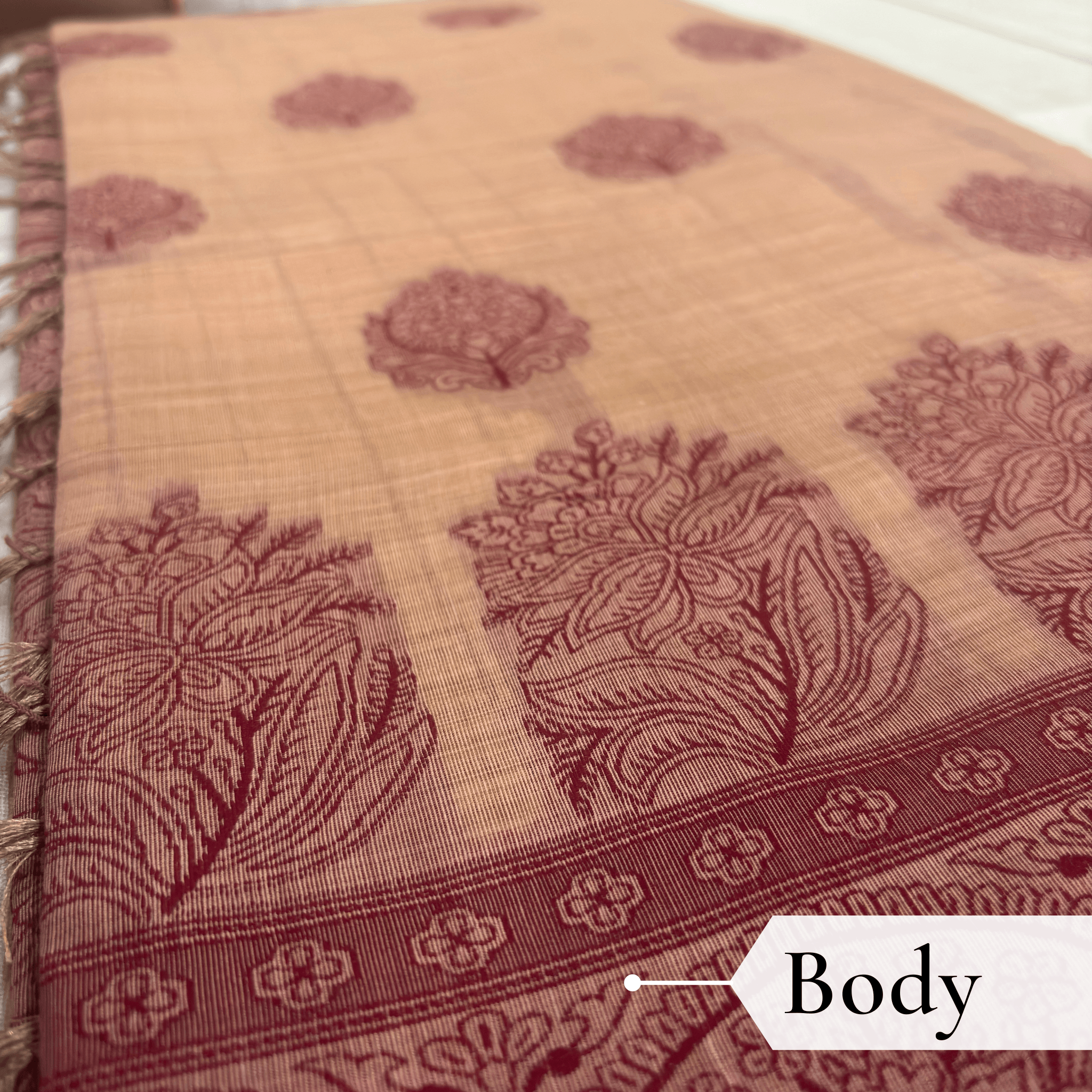 Cotton Bouquet Woven Saree — Peach - Image 3