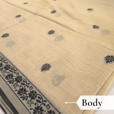 Cotton Kalamkari Woven Saree — Beige — Daftar — draped, walking
