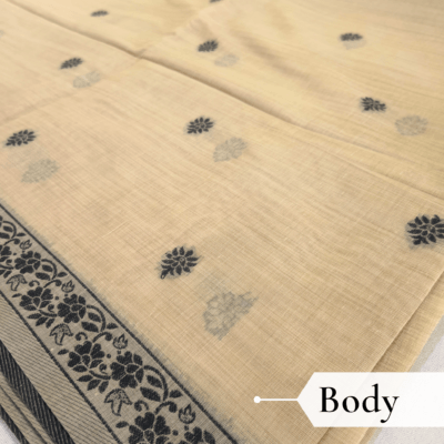 Cotton Kalamkari Woven Saree — Beige — Daftar — draped, walking