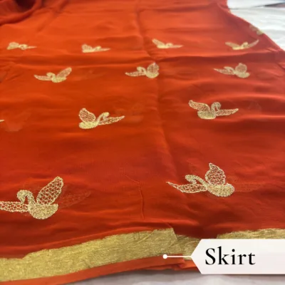 Viscose Georgette Hans Embroidered Saree — Rust Orange - Image 3