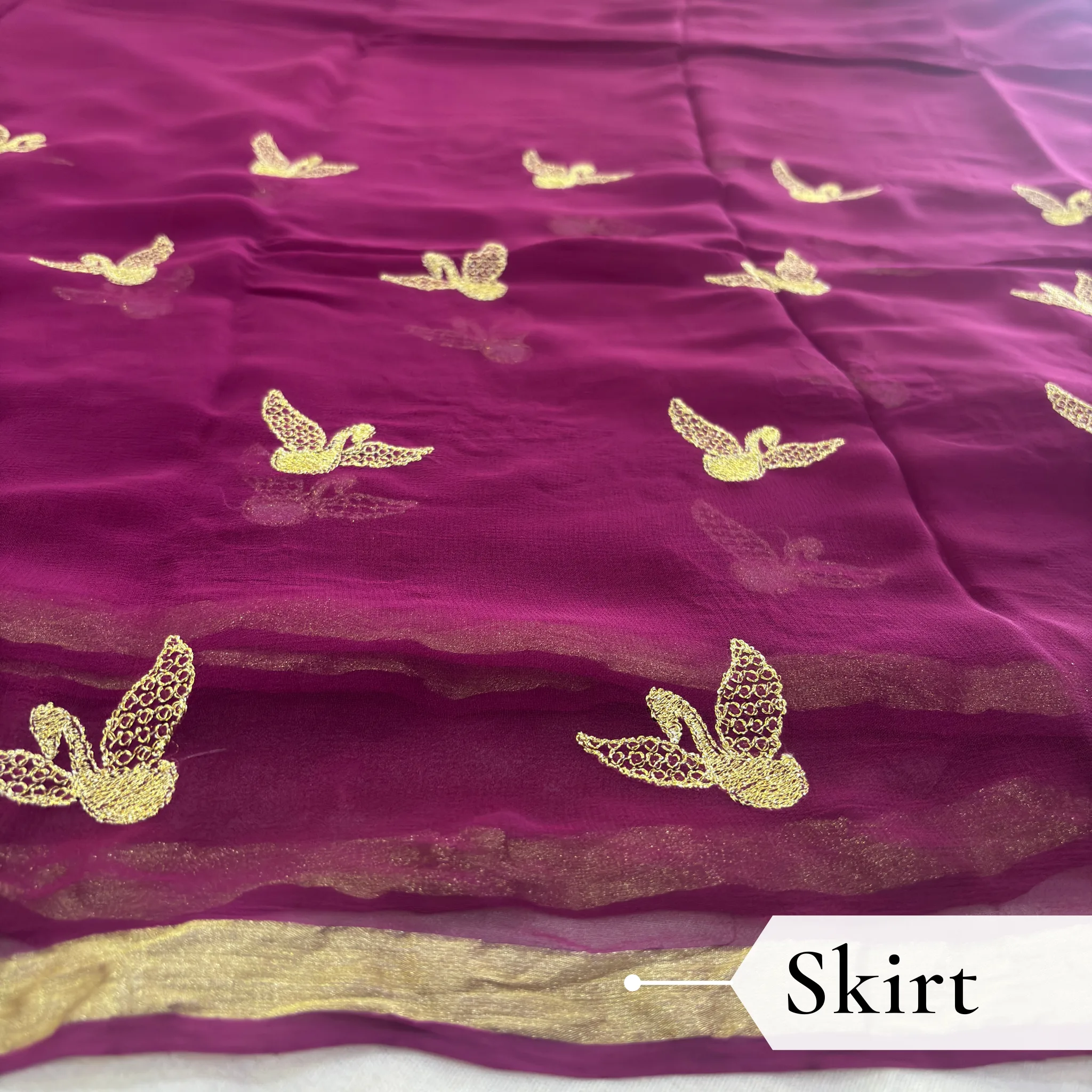 Viscose Georgette Hans Embroidered Saree — Violet - Image 3