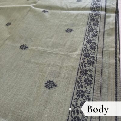 Cotton Kalamkari Woven Saree — Grey — Daftar — draped, walking
