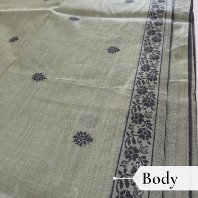 Cotton Kalamkari Woven Saree — Grey — Daftar — draped, walking