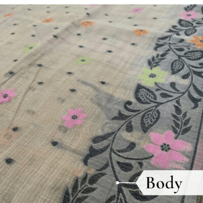Cotton Jamdani Woven Saree — Beige — Tyohar — draped, walking