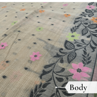 Cotton Jamdani Woven Saree — Beige — Tyohar — draped, walking