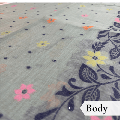 Cotton Jamdani Woven Saree — Ice Blue — Tyohar — draped, walking