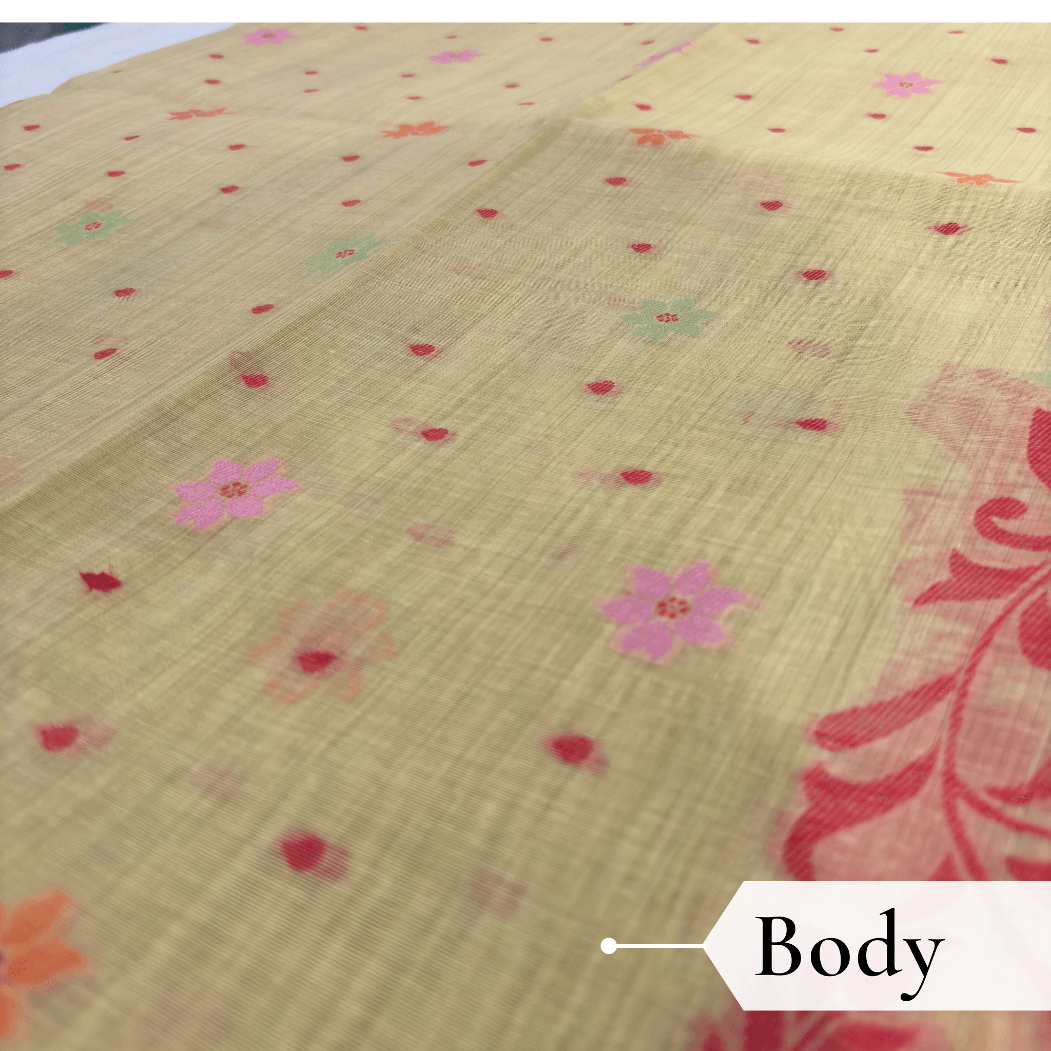 Cotton Jamdani Woven Saree — Lemon Yellow — Tyohar — draped, walking