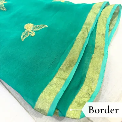 Viscose Georgette Hans Embroidered Saree — Rama Green - Image 5