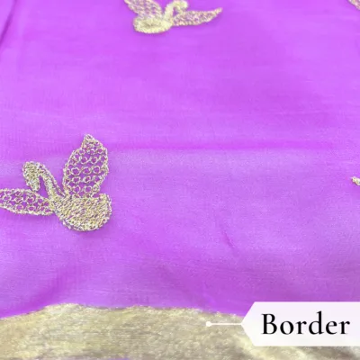 Viscose Georgette Hans Embroidered Saree — Purple - Image 5
