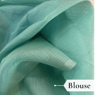 Kota Doria Floral Print Saree — Rama Green — Rozana — pallu detail