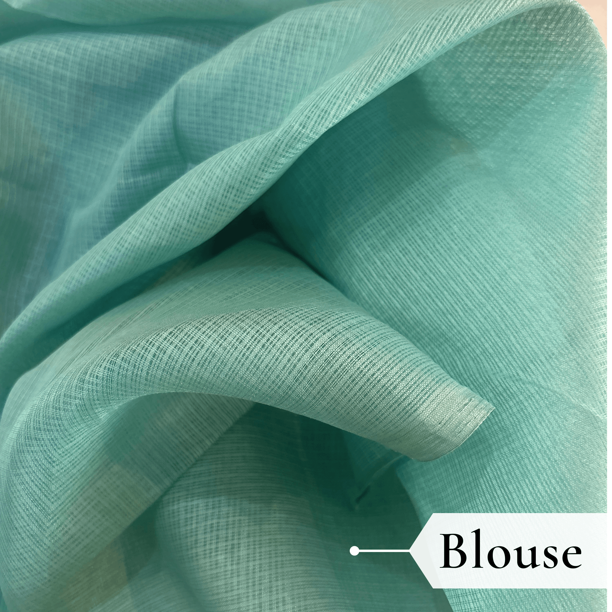 Kota Doria Floral Print Saree — Rama Green — Rozana — pallu detail
