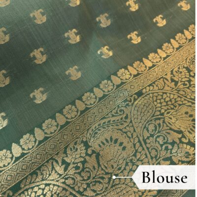 Cotton Geometric Bel Woven Saree — Leaf Green - Image 6