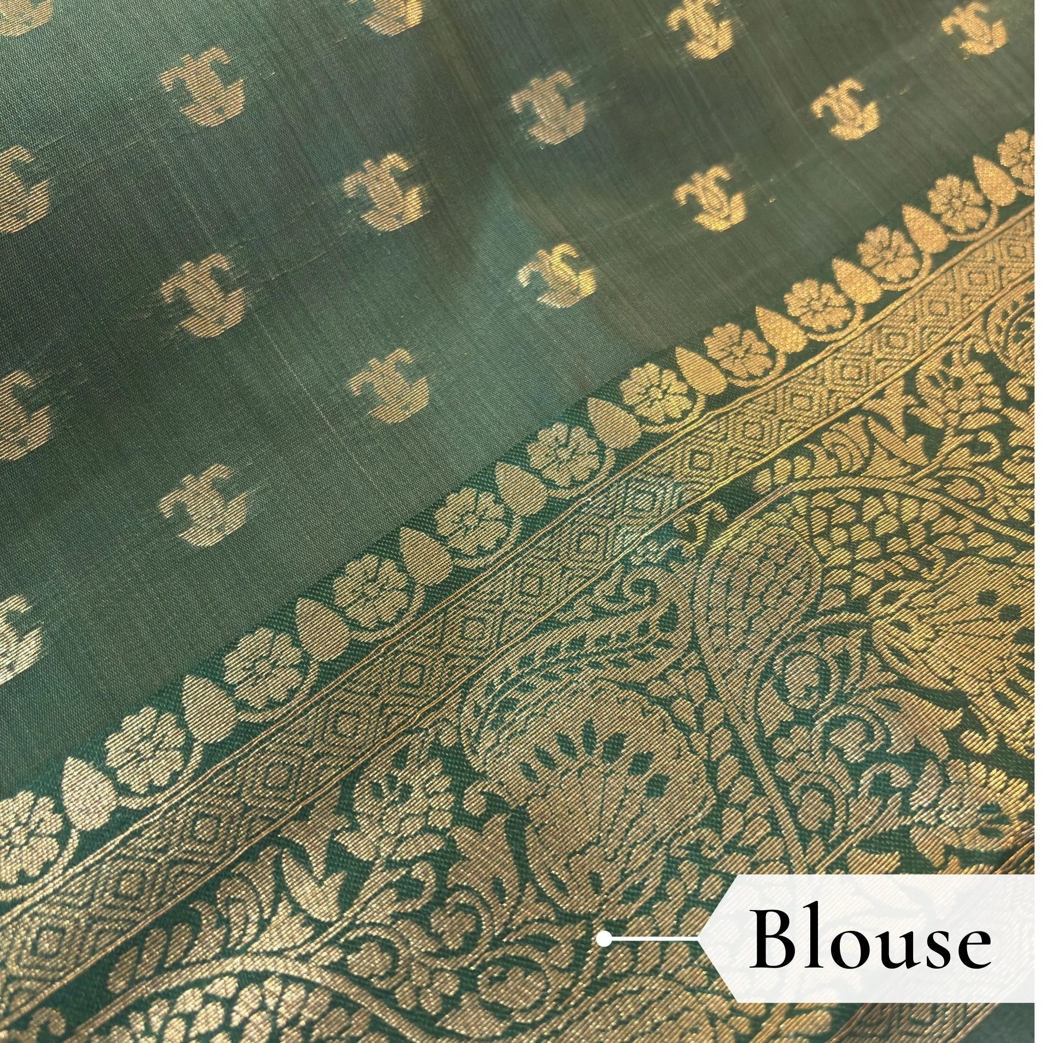 Cotton Geometric Bel Woven Saree — Leaf Green - Image 6