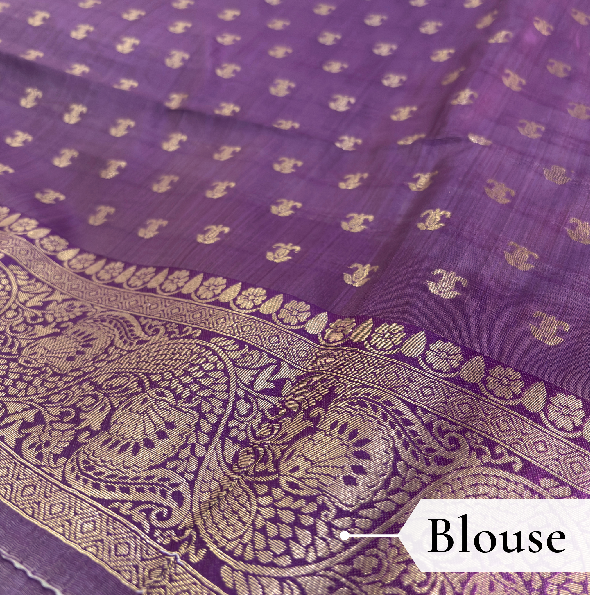 Cotton Geometric Bel Woven Saree — Violet - Image 6