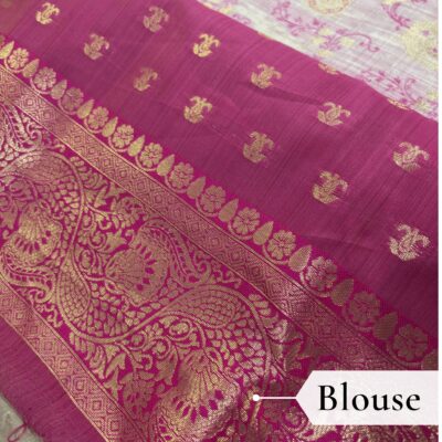 Cotton Geometric Bel Woven Saree — Rani Pink - Image 6