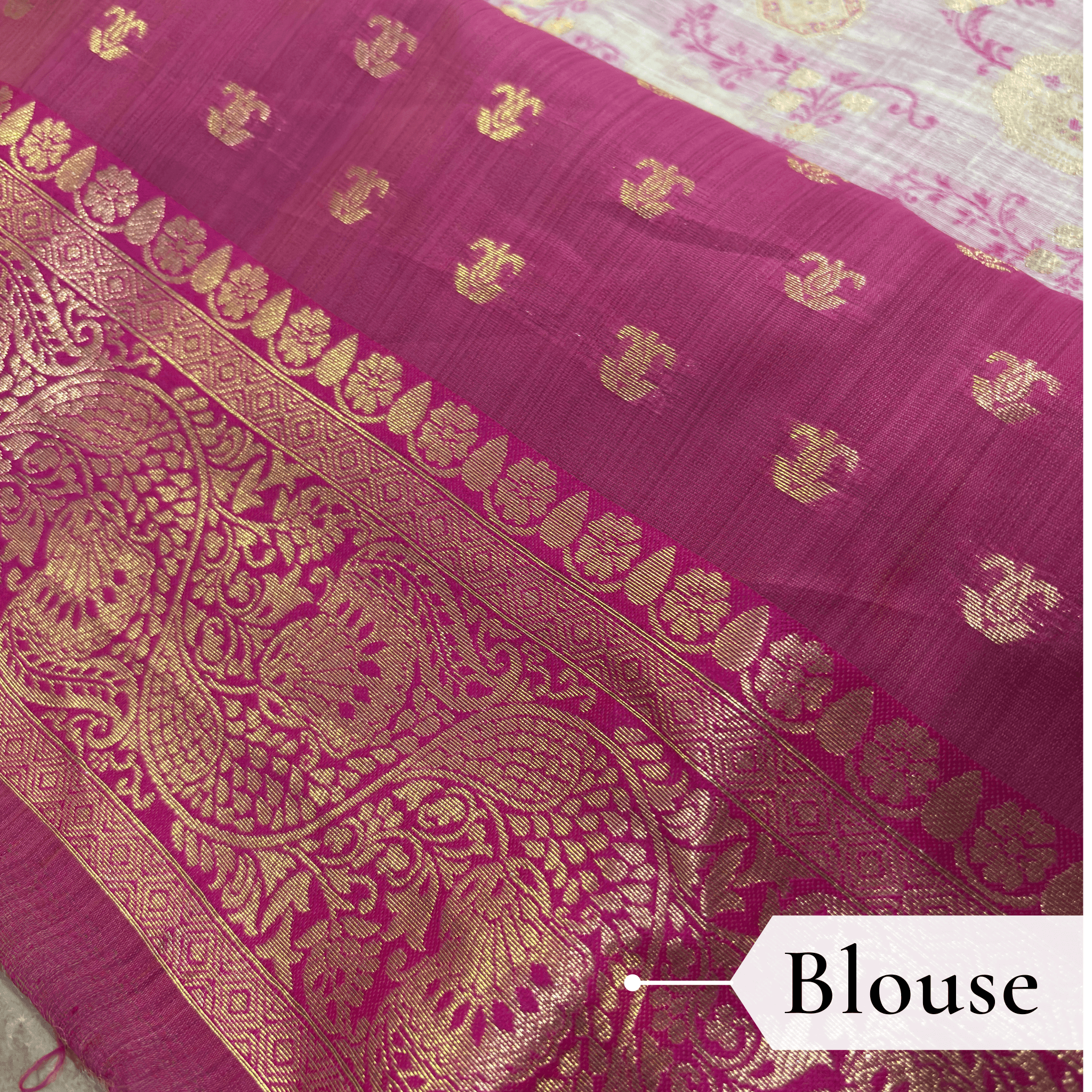 Cotton Geometric Bel Woven Saree — Rani Pink - Image 6