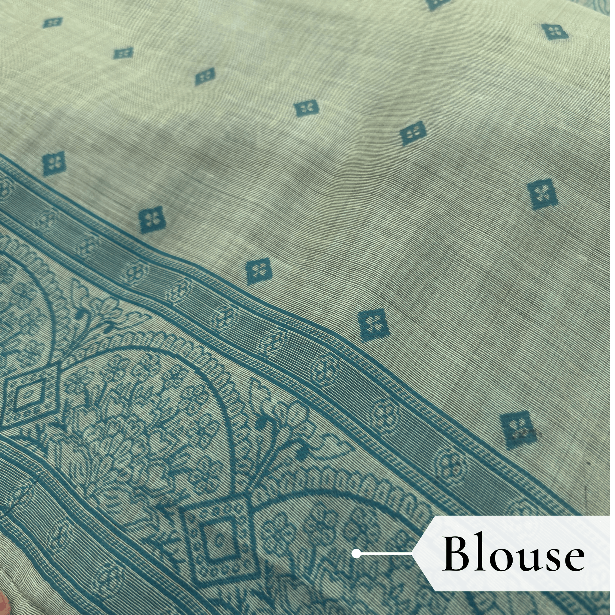 Cotton Bouquet Woven Saree — Mint Green - Image 6