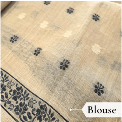 Cotton Kalamkari Woven Saree — Beige — Daftar — pallu detail