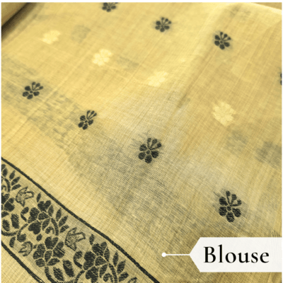 Cotton Kalamkari Woven Saree — Yellow — Daftar — pallu detail
