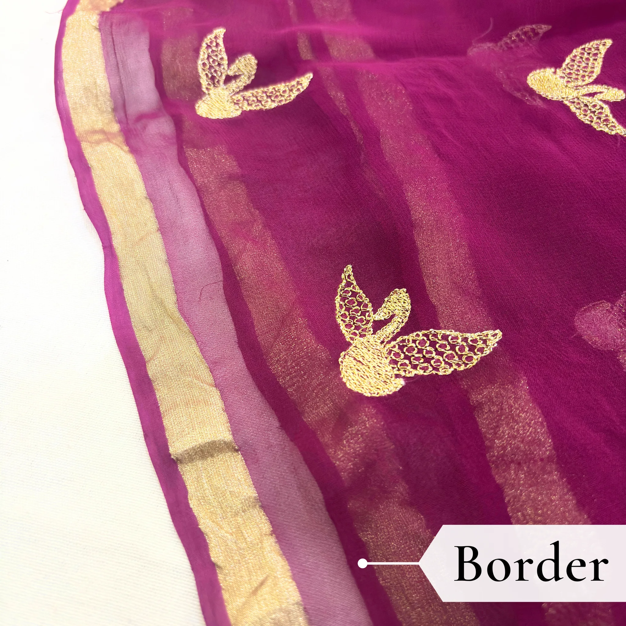 Viscose Georgette Hans Embroidered Saree — Violet - Image 5