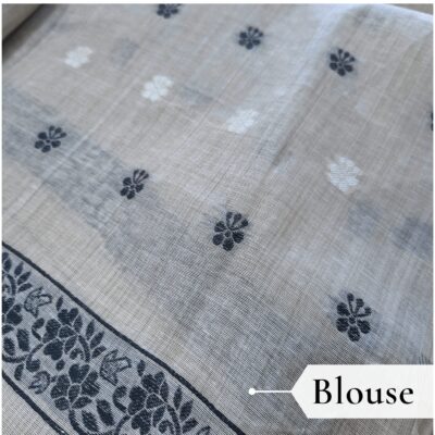 Cotton Kalamkari Woven Saree — Grey — Daftar — pallu detail