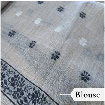 Cotton Kalamkari Woven Saree — Grey — Daftar — pallu detail
