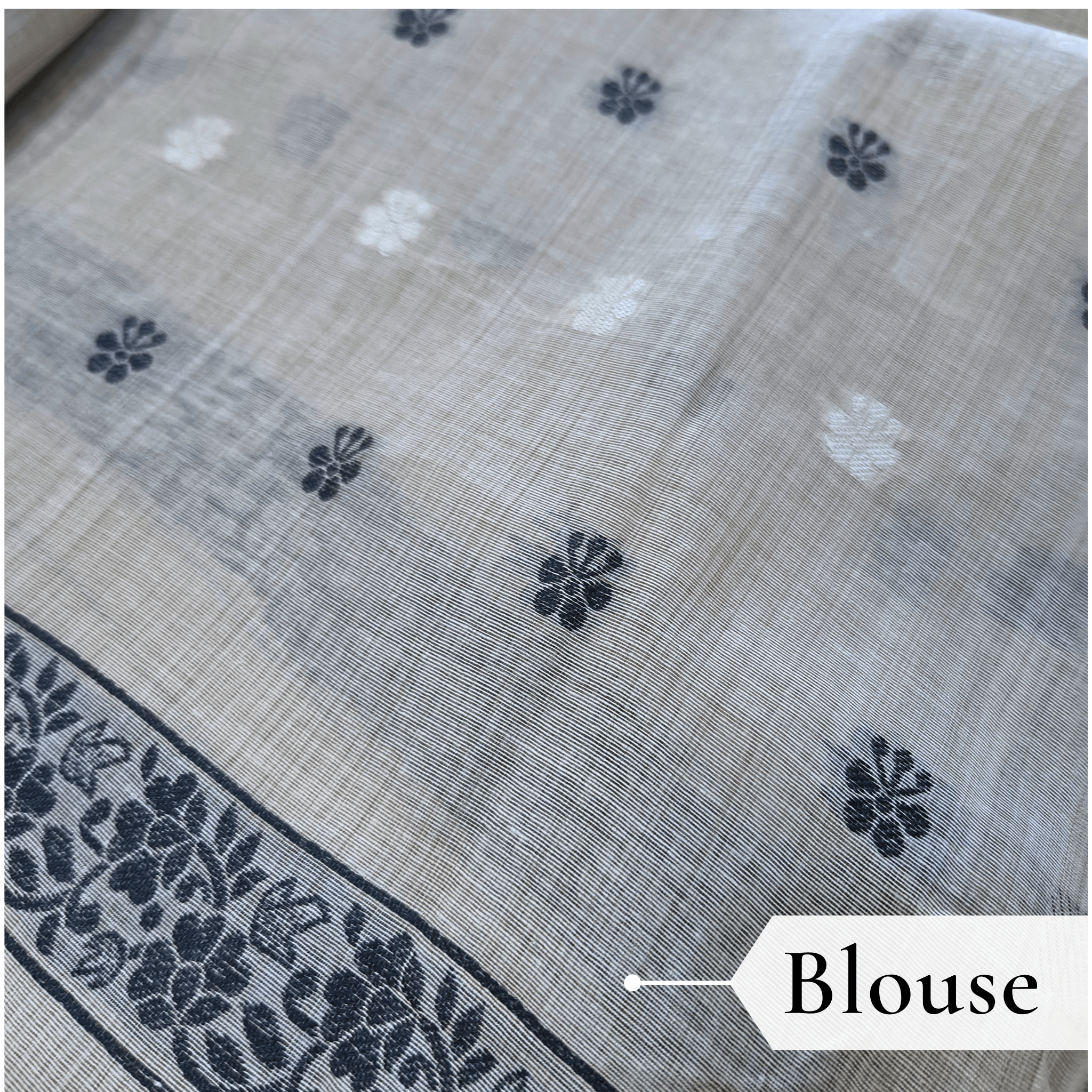 Cotton Kalamkari Woven Saree — Grey — Daftar — pallu detail