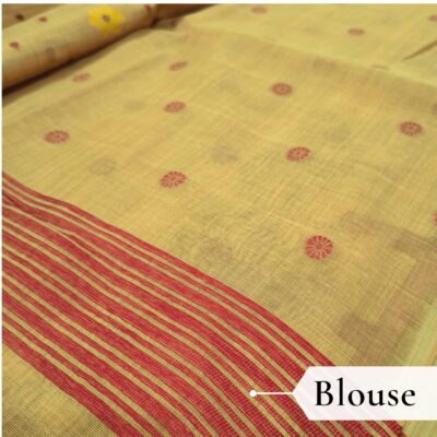 Cotton Jamdani Woven Saree — Lemon Yellow — Tyohar — pallu detail