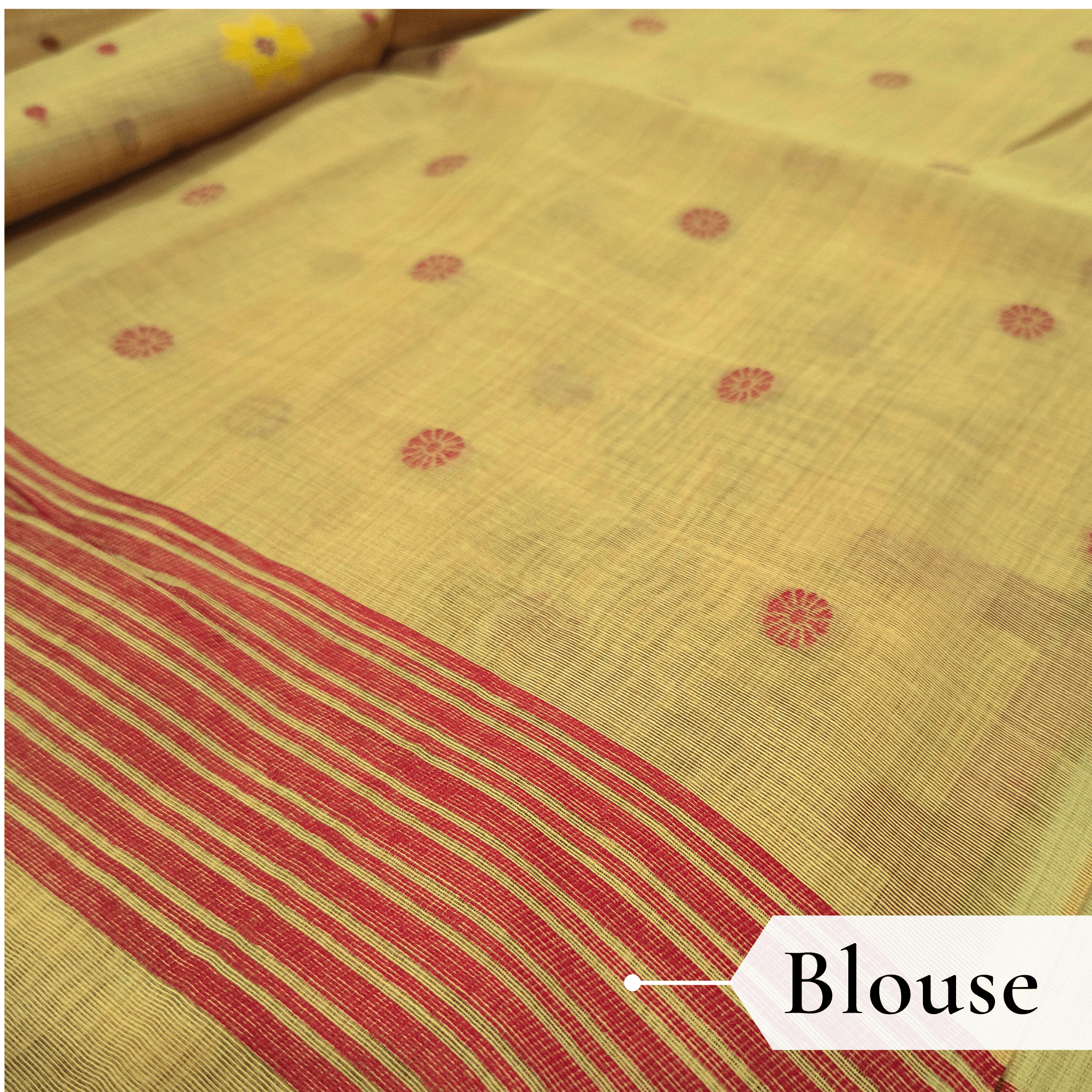 Cotton Jamdani Woven Saree — Lemon Yellow — Tyohar — pallu detail