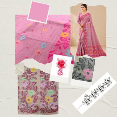 Cotton Jamdani Woven Saree — Baby Pink — Tyohar — drape detail