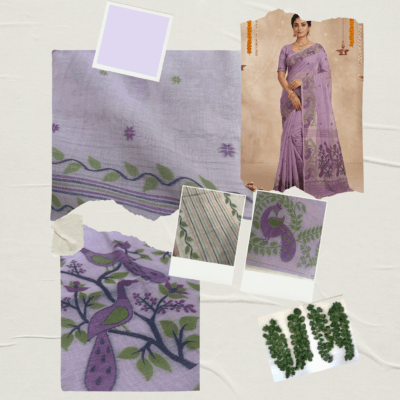 Cotton Mor Woven Saree — Purple — Tyohar — drape detail
