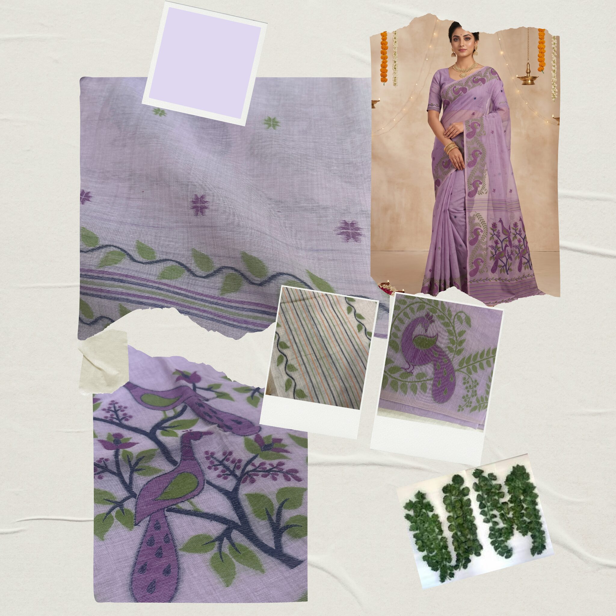 Cotton Mor Woven Saree — Purple — Tyohar — drape detail