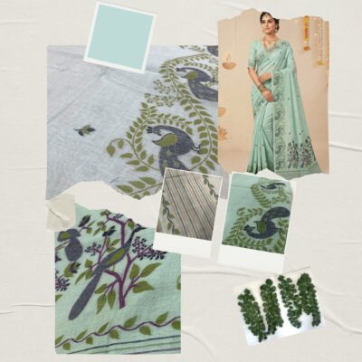 Cotton Mor Woven Saree — Mint Green — Tyohar — drape detail