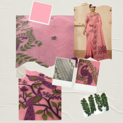 Cotton Mor Woven Saree — Pink — Tyohar — drape detail